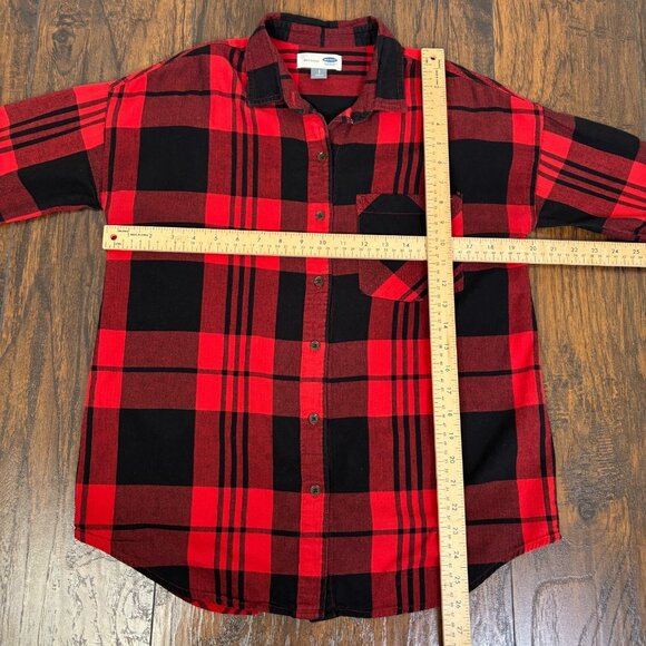 Old Navy Top Small Red Black Plaid Boyfriend Shirt Flannel Button-Front Women's - Picture 7 of 10